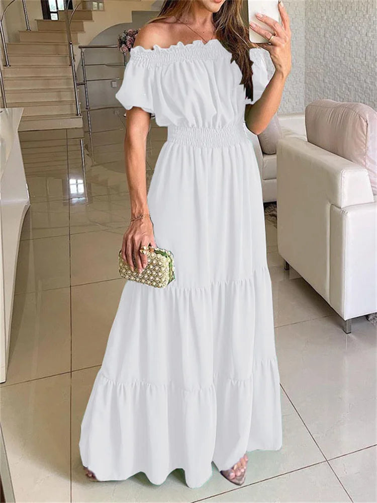 Green Boho Maxi Dress Women Summer Oversize Loose Casual Slash Neck Long Dress Female Fashion Elegant Beach Party Dress 2023 New