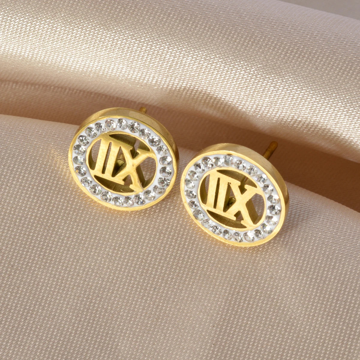 Charmoment Cute Numbers and Letters Golden Zircon Stainless Steel Stud Earrings for Women Luxury Quality Korean Fashion Jewelry