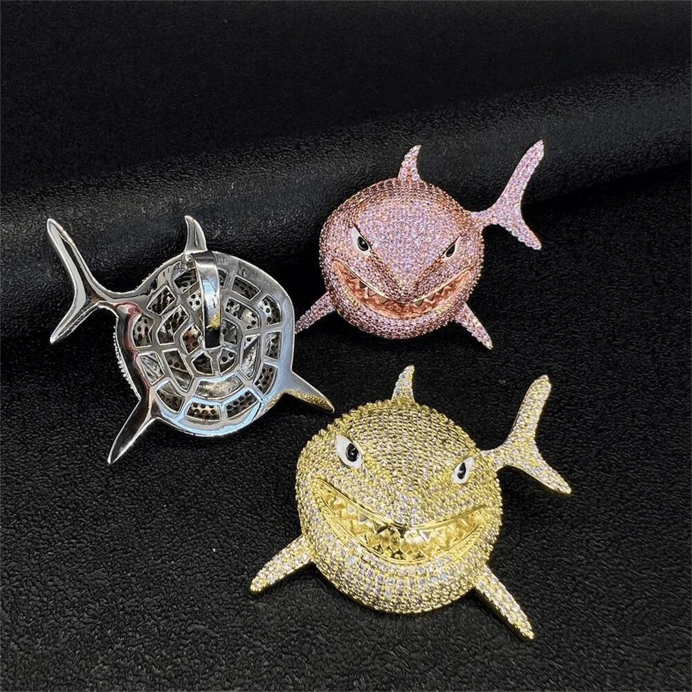 2022 Brand New Rock Hip Hop Cuban Chain Shark Pendant Necklace Iced Out Watch Rhinestone Rapper  CZ Bling Men's Jewelry Gi