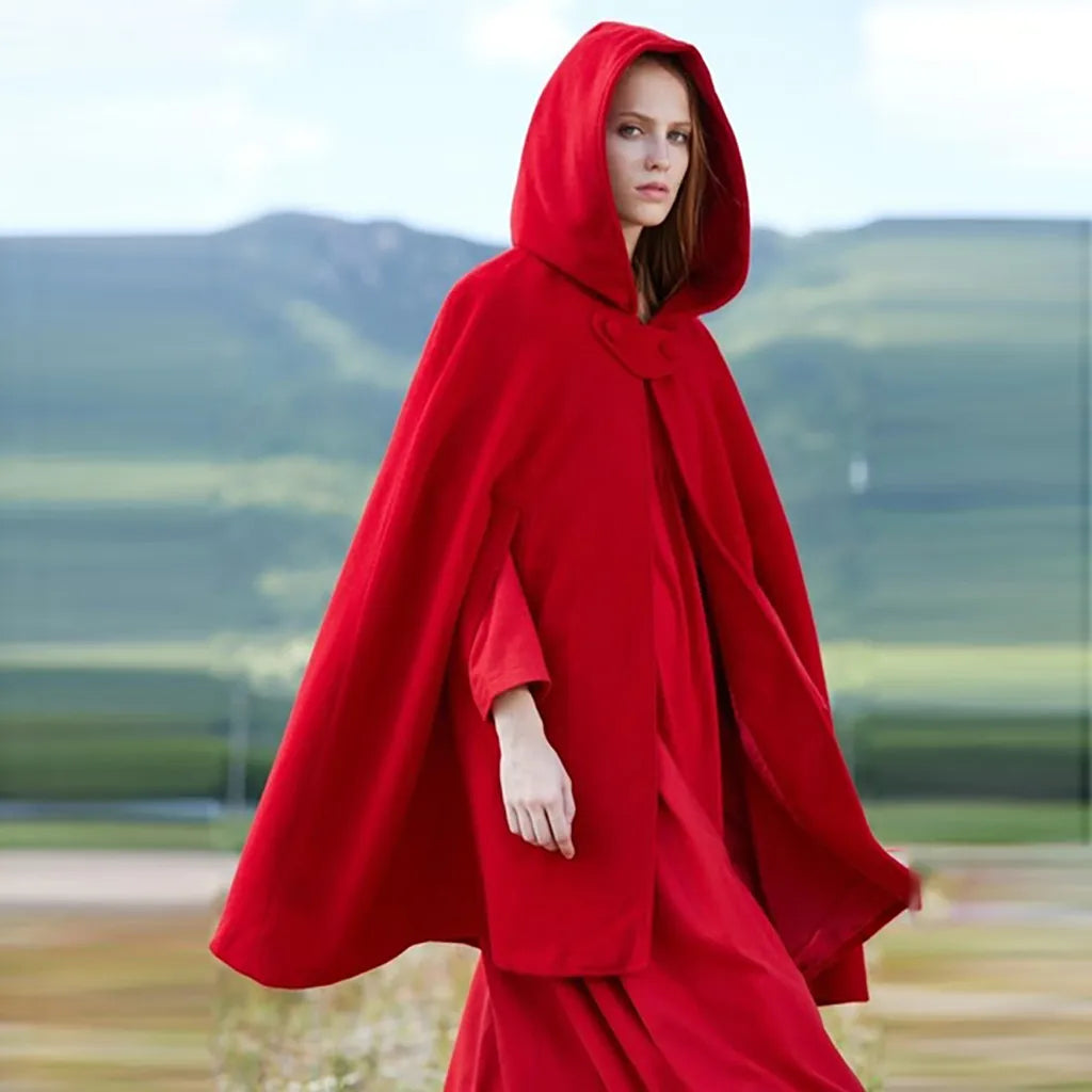 Red Cloak Women Outwear Hooded Coat Thin Vintage Gothic Medieval Cape Poncho Casual Maxi Long Cardigan for Spring Autumn