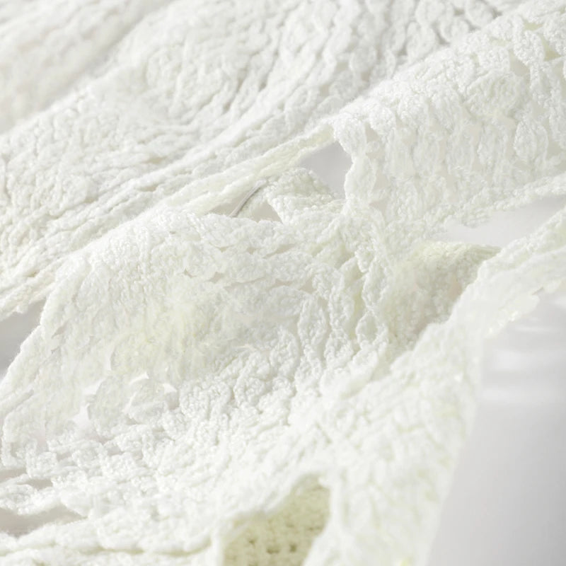 Hollow Out Halter Women Dress Sexy Backless Solid Mini Beach Dress Knitted Irregelar Petaling Short Dresses Female Slim Dress