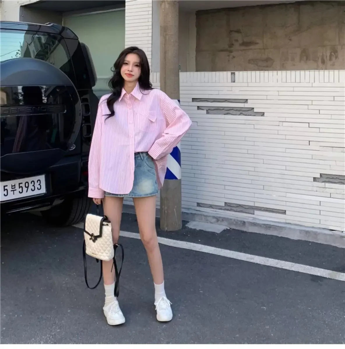 korean fashion Shirts for Women Loose Versatile Long Sleeves Blouse Pocket Casual Spring New Blue Striped Women's Shirt