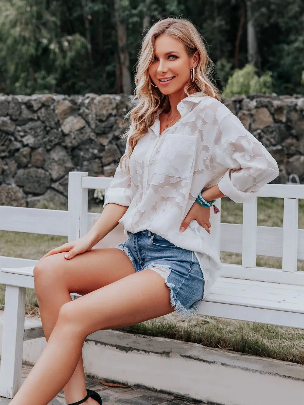 Elegant Long Sleeve Lapel Lace Blouse Office Lady Spring Summer Hollow Out Jacquard Loose Shirt Oversized Tops Luxury Chic Tunic