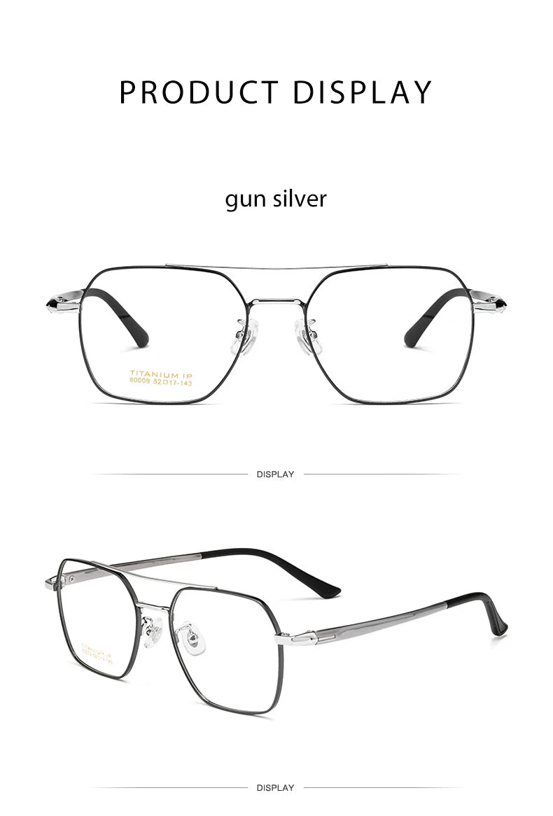 Full Rim Metal Frame Glasses for Men and Women, Titanium Legs, Retro Style, Polygon Myopia Eyewear, New Arrival
