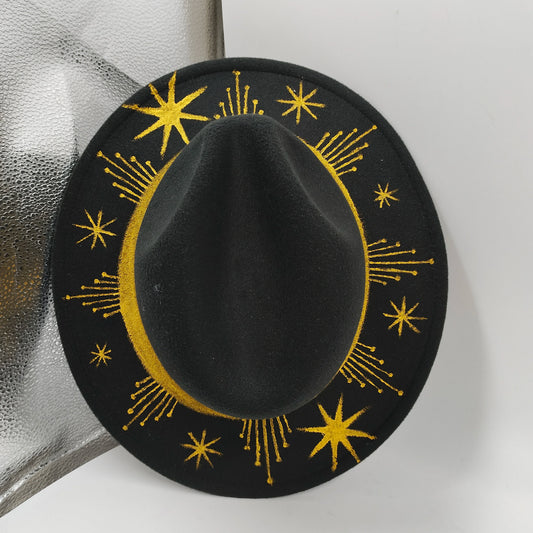 Hand-painted Fedora Hat Men's and Women's Hat Panama Spring Autumn Ribbon Suede Fedora Hat Wide Brim Jazz Cap 2023