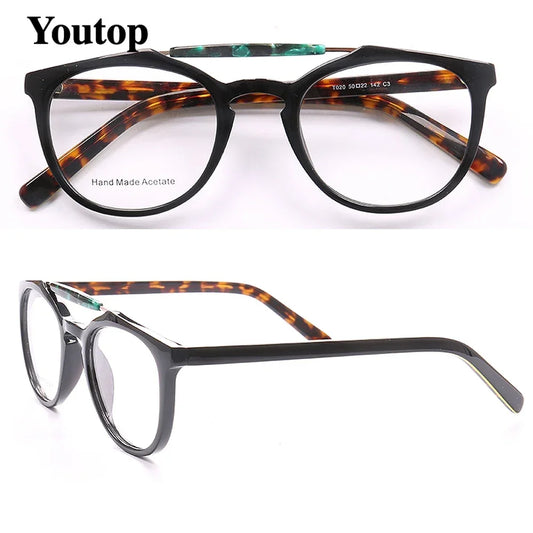 Double Bridge Women Tortoise Eyeglass Frame Men Round Glasses Frames Light Acetate Full Rim Retro Classic Rx Eyewear Transparent