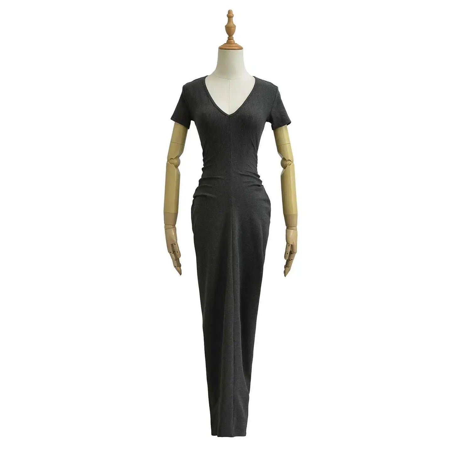 Spicy Girl Sexy Short Sleeved Dress 2024 Summer New High Waist Wrapped Hip Tight Large V-neck Long Dress 90AU