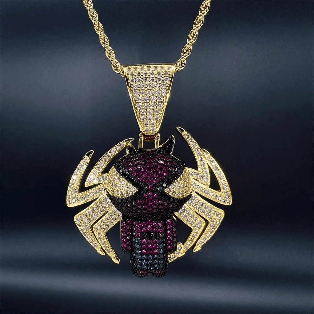 2022 Brand New Fashion Pendant Anime Superhero Wide Cuban Chain Hip Hop Crystal Necklace Icefall Jewelry Outlet