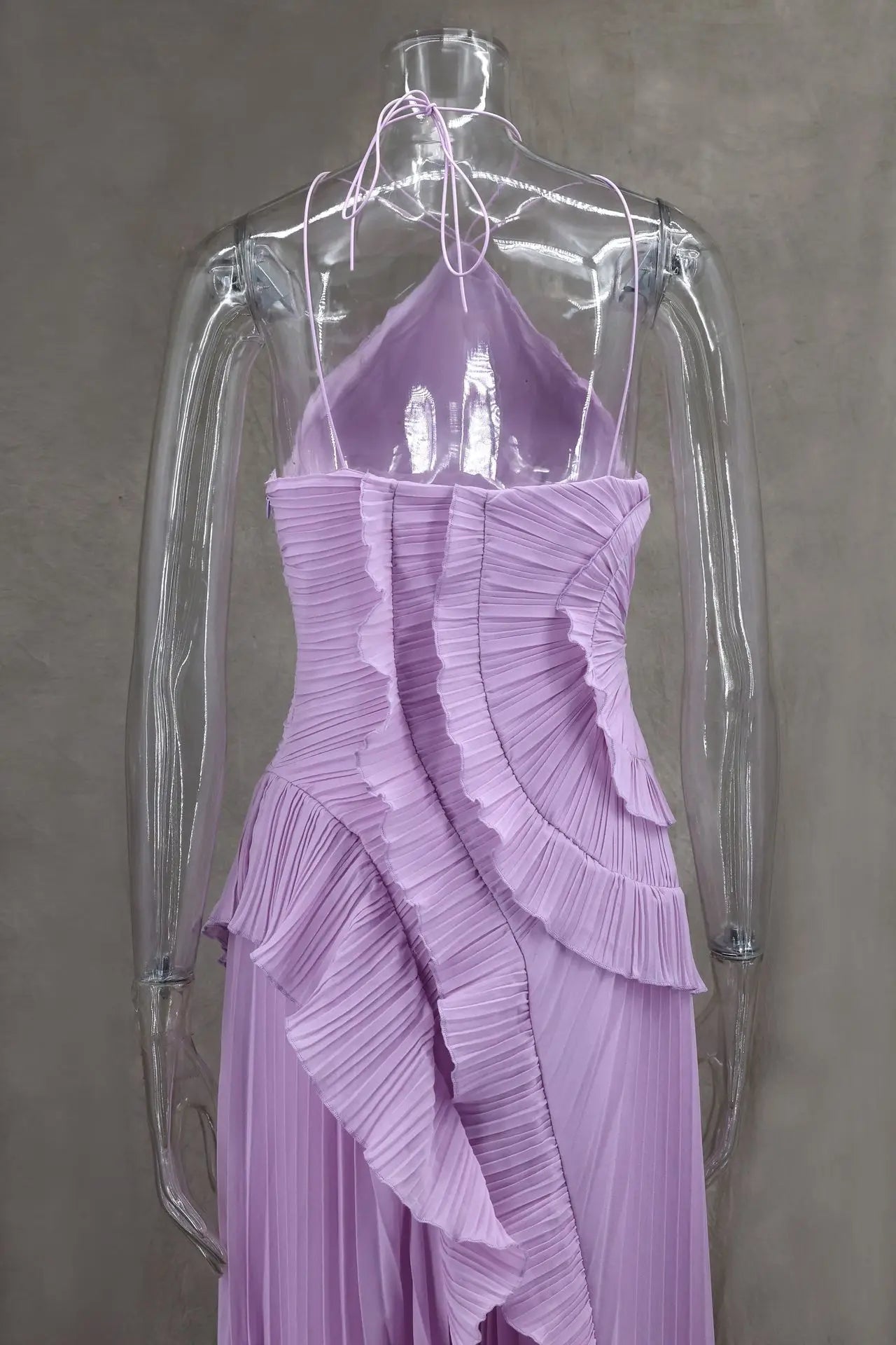 Purple Ruffle Irregular Maxi Dress for Women Sexy Halter Backless Party Dresses Summer Fashion Chiffon Holiday Fairy Dress 2025