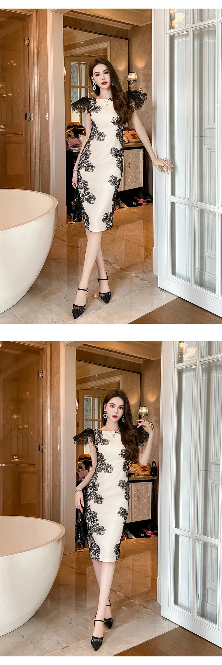 Fashion Summer Evening Long Dress Women Clothes Elegant Pretty Vintage O-Neck Slim Midi Party Guest Robe Mujer Vestidos Fiesta