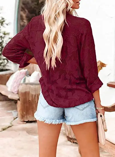 Elegant Long Sleeve Lapel Lace Blouse Office Lady Spring Summer Hollow Out Jacquard Loose Shirt Oversized Tops Luxury Chic Tunic