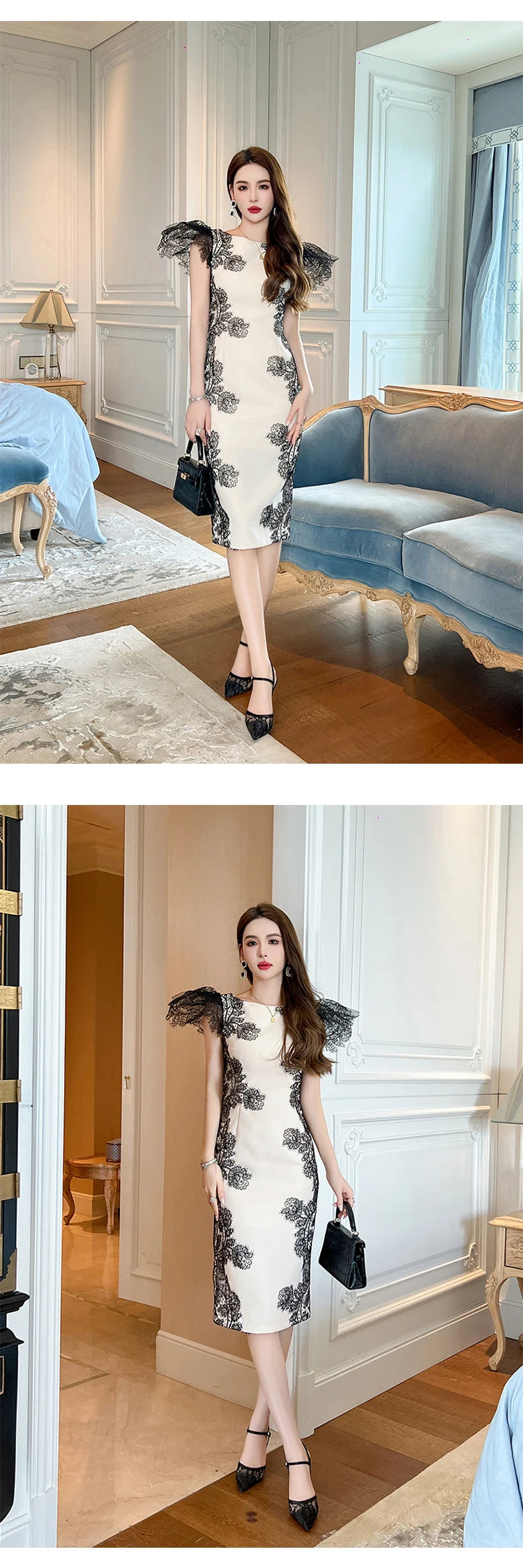 Fashion Summer Evening Long Dress Women Clothes Elegant Pretty Vintage O-Neck Slim Midi Party Guest Robe Mujer Vestidos Fiesta