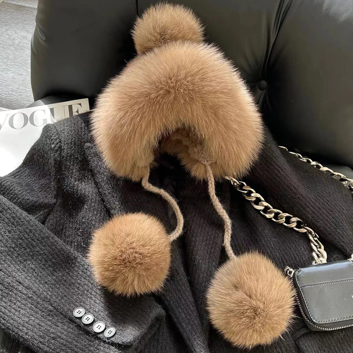 Real Mink Fur Hat For Women Winter Natural Fur Lei Feng Hat With Fox Fur Ball Thicked Ear Protection Hat Female Hand Knitted Hat