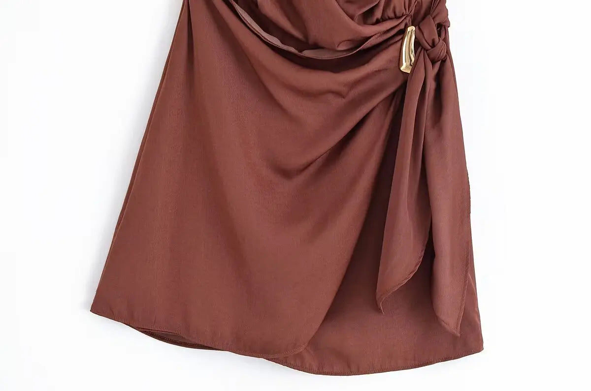 MYST&ZA2025 new summer women's clothing casual fashion comfortable slim sexy inlaid backless midi halter neck short dress