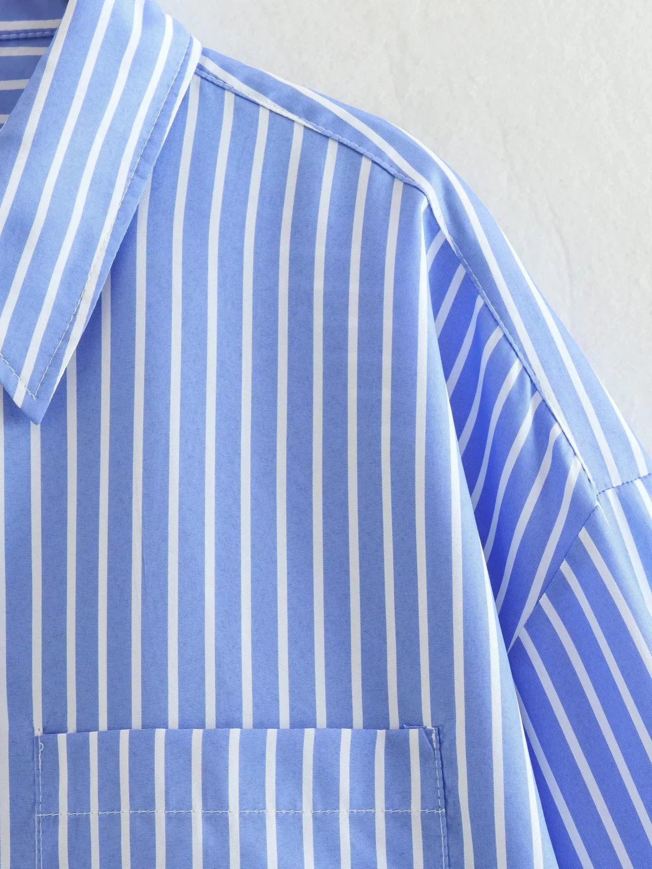 TRAF Blue Striped Shirt Women Casual Oversized Long Shirt Woman Korean Fashion Button Up Long Sleeve Shirts Office Loose Shirt