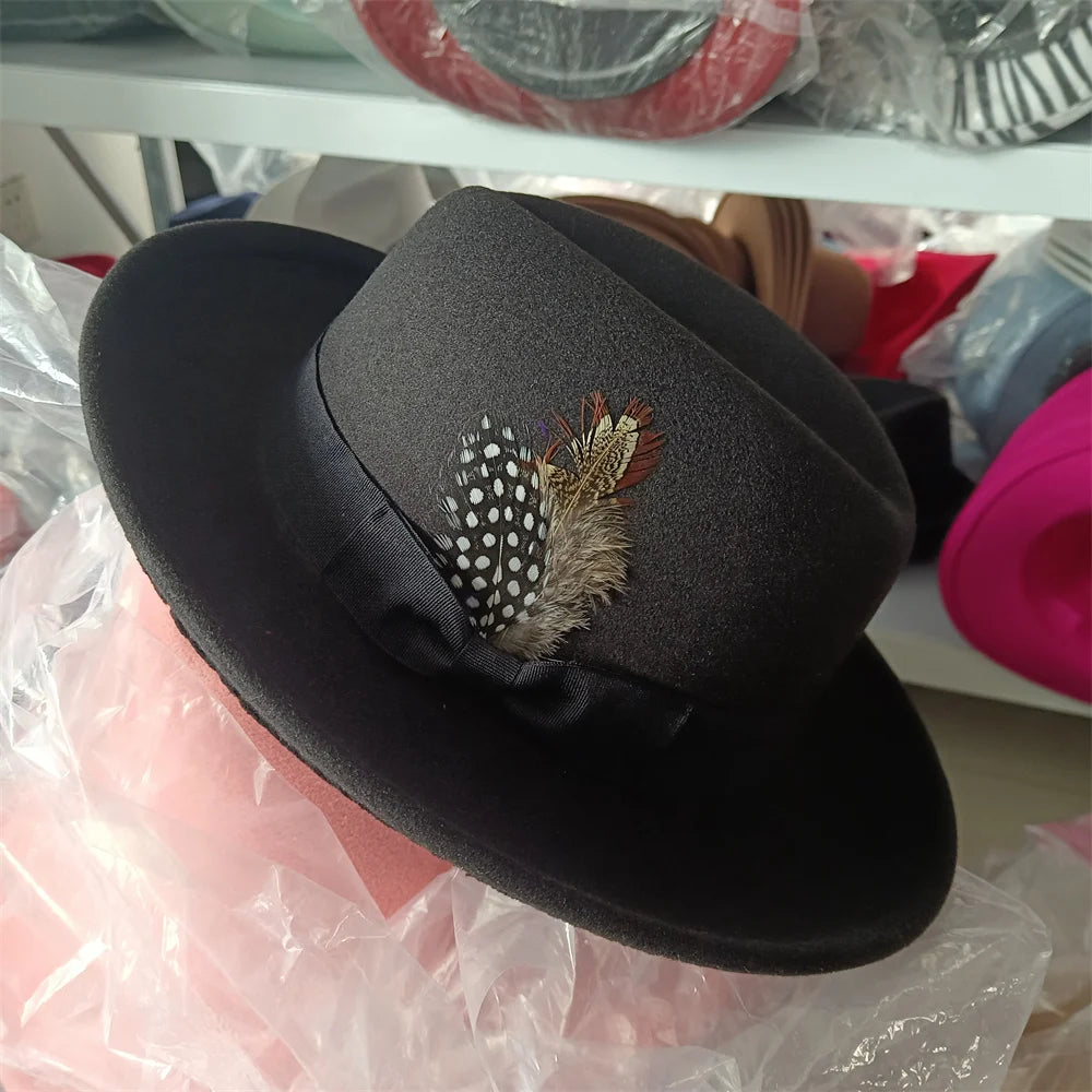 2024 New Fashion Women Men's Fedora Church Roll Up Brim Homburg Jazz Hat Feather Hat Lady Gentleman Gambler Panama Trilby Hat