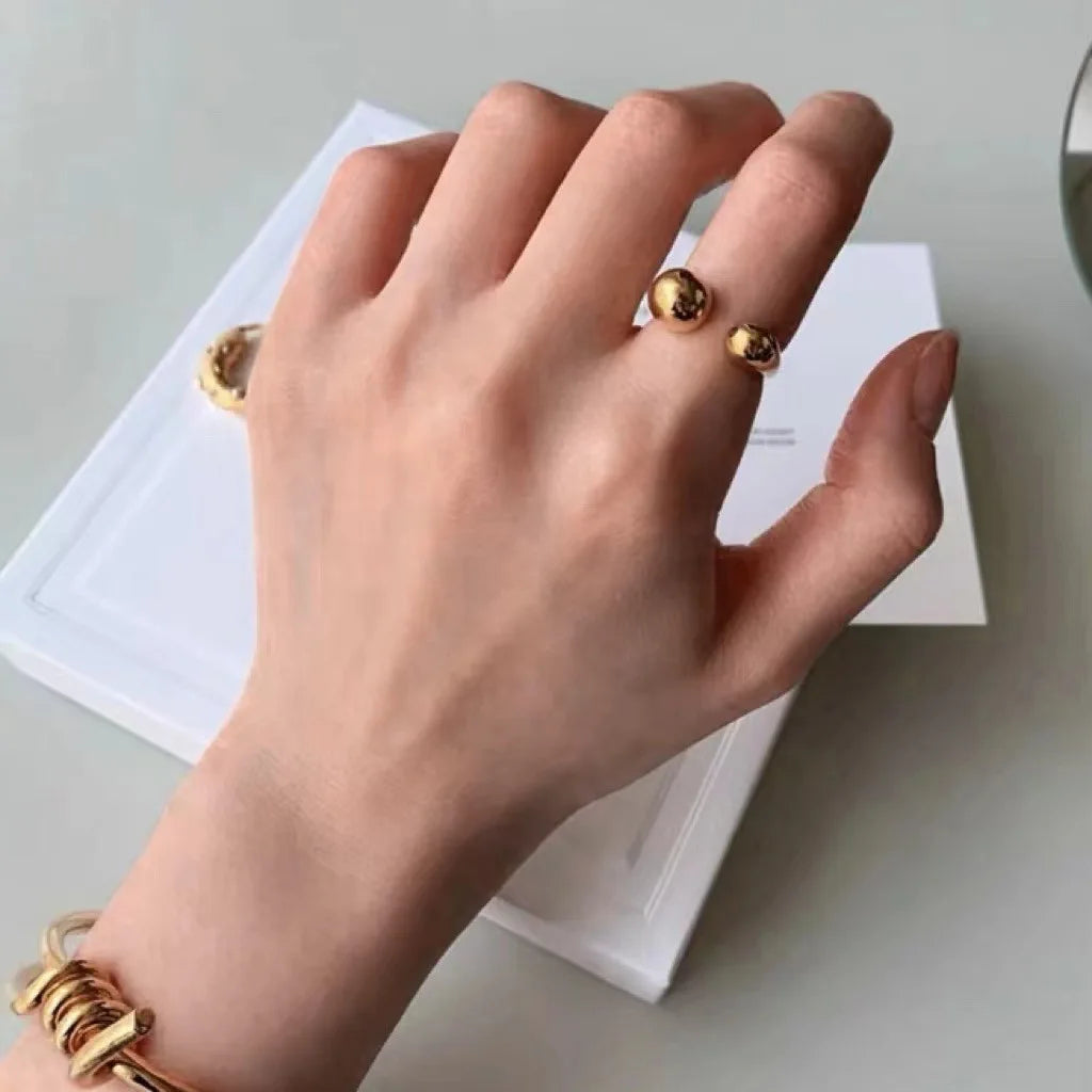 Renya Stainless Steel Irregular Open Ring Real Gold Plated Metal Adjustable Ring Fashion Woman Teardrop Smooth Ring