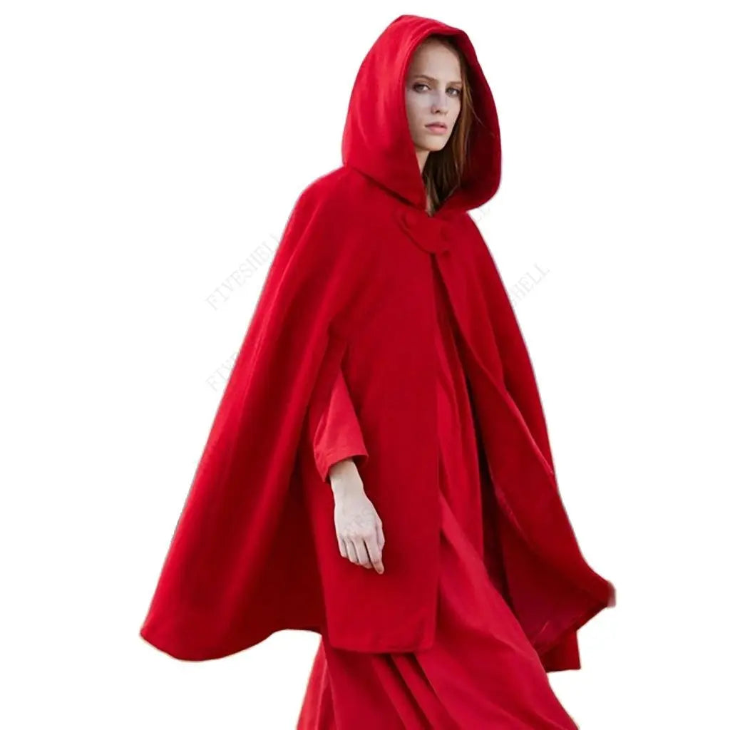Red Cloak Women Outwear Hooded Coat Thin Vintage Gothic Medieval Cape Poncho Casual Maxi Long Cardigan for Spring Autumn