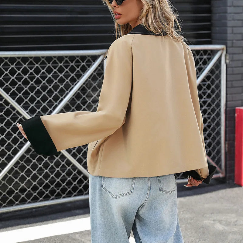 Coats Women Short Coat Casual Turn Down Collar Autumn Y2k Streetwear Jackets Work Regular Elegant Splice Jacket 2025 Office