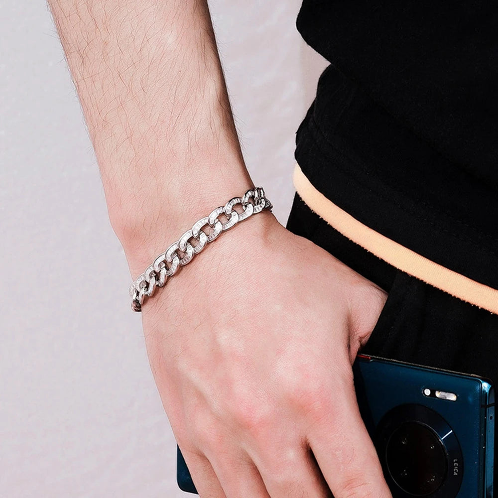 shop  Hip Hop Rock 925 Sterling Silver 10MM Simulated Moissanite Gemstone Luxury Cuban Chain Bracelet Fine Jewelry Wholesale