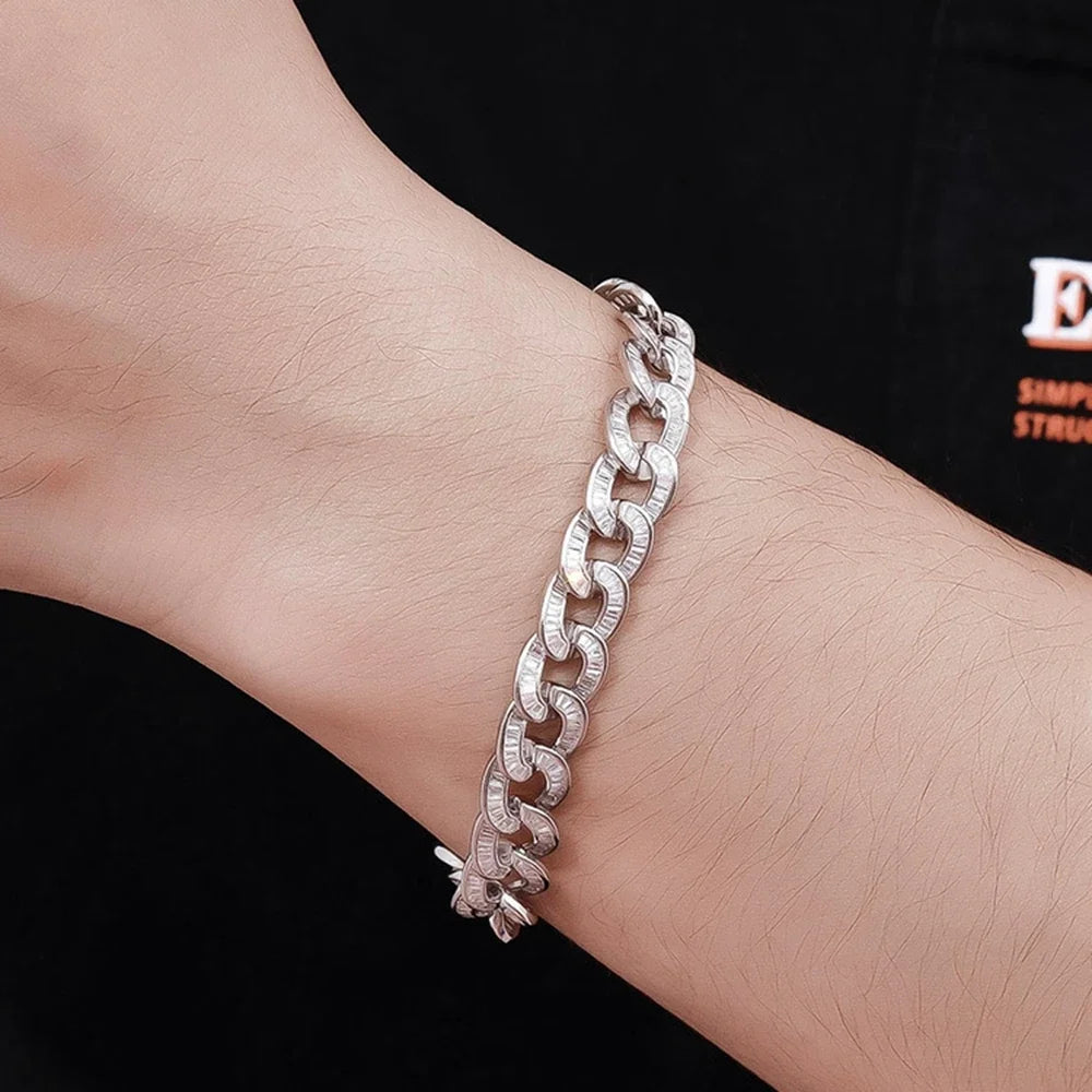 shop  Hip Hop Rock 925 Sterling Silver 10MM Simulated Moissanite Gemstone Luxury Cuban Chain Bracelet Fine Jewelry Wholesale