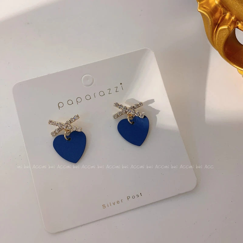 Royal Blue Series Stud Earrings Collection Heart Bowknot Circle Square Geometric Klein Blue Crystal Earrings Women Jewelry