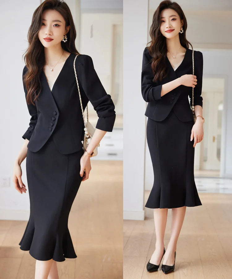 Formal Women Business Suits with Blazer Coat and Fishtail Skirt Professional Ladies Office Work Wear Uniform Clothing Sets