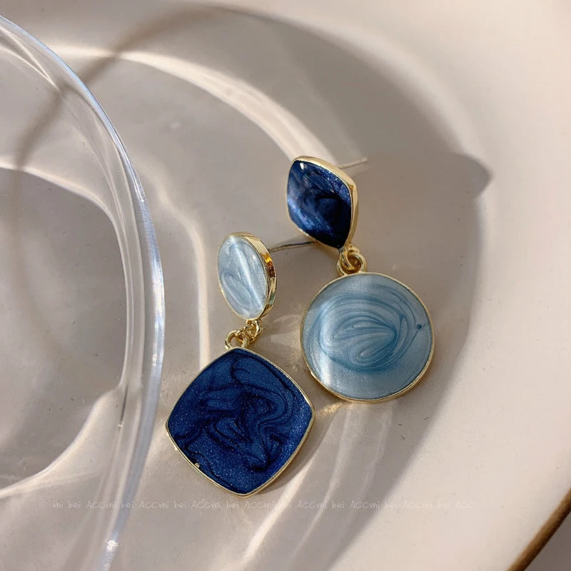 Royal Blue Series Stud Earrings Collection Heart Bowknot Circle Square Geometric Klein Blue Crystal Earrings Women Jewelry