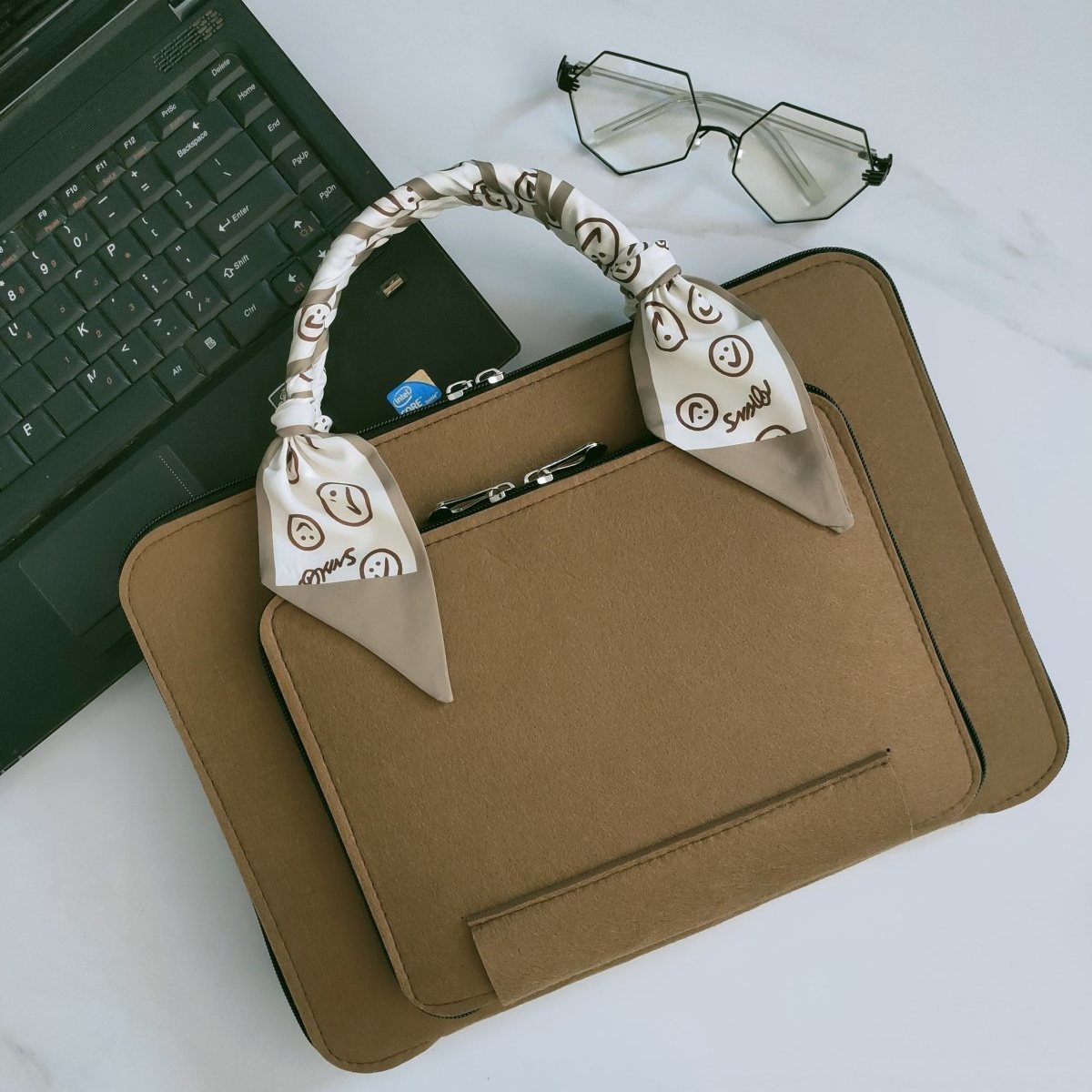 Wool Felt Laptop Bag 13 14 15 15.6 Inch Sleeve Case Women Briefcase with Silk Scarf for Macbook Microsoft Lenovo DELL HP ASUS