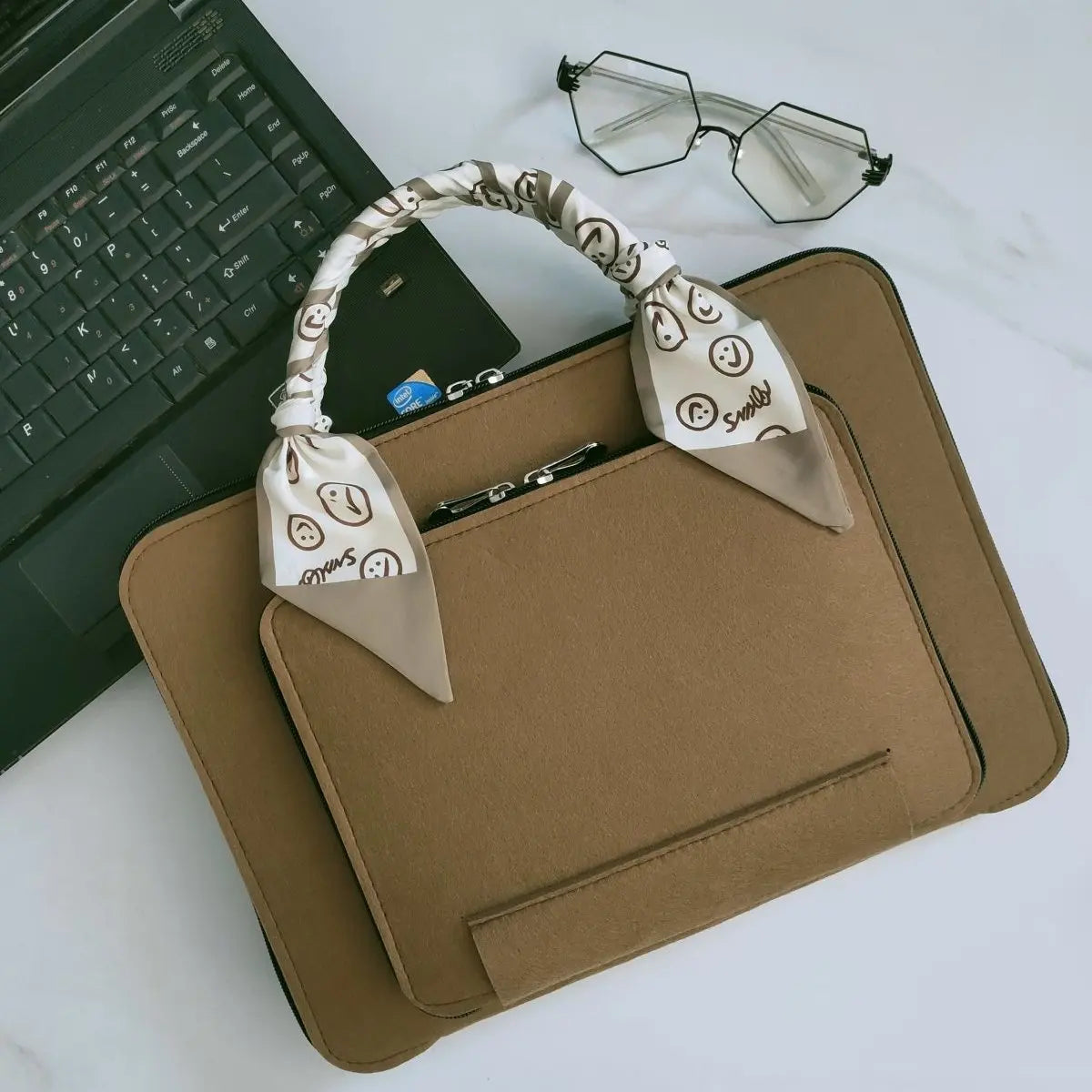 Wool Felt Laptop Bag 13 14 15 15.6 Inch Sleeve Case Women Briefcase with Silk Scarf for Macbook Microsoft Lenovo DELL HP ASUS