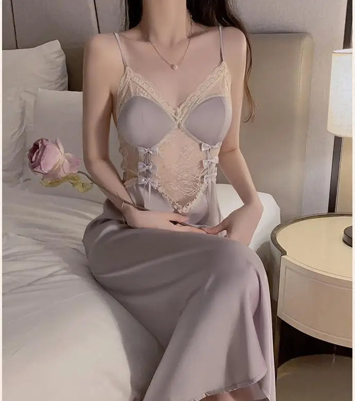 Sexy Lace Nightgown Sleepdress Women Underwear Rayon Sleepwear Nightdress Homewear Summer New Sleepshirt Dressing Gown Lingerie