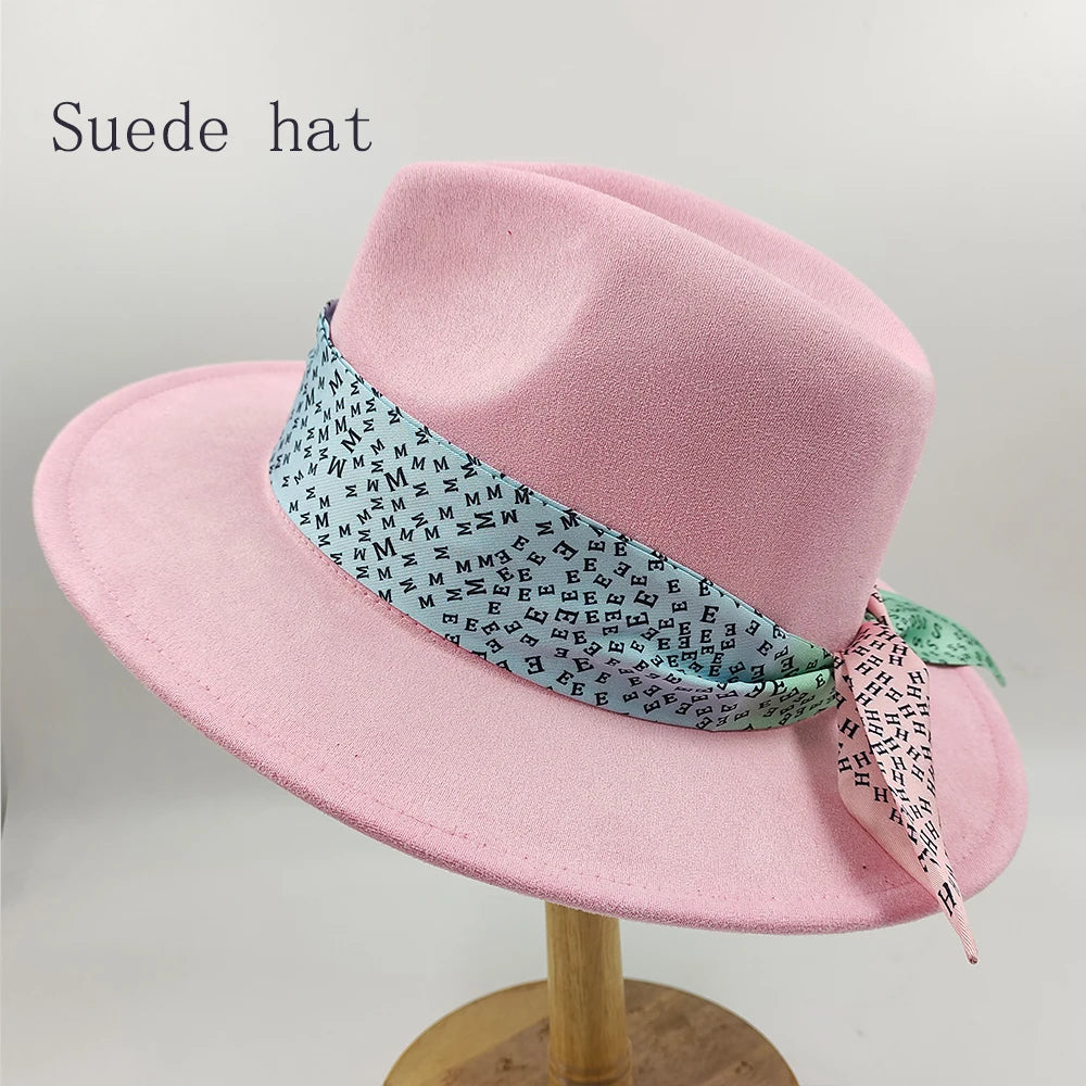 Hand-painted Fedora Hat Men's and Women's Hat Panama Spring Autumn Ribbon Suede Fedora Hat Wide Brim Jazz Cap 2023