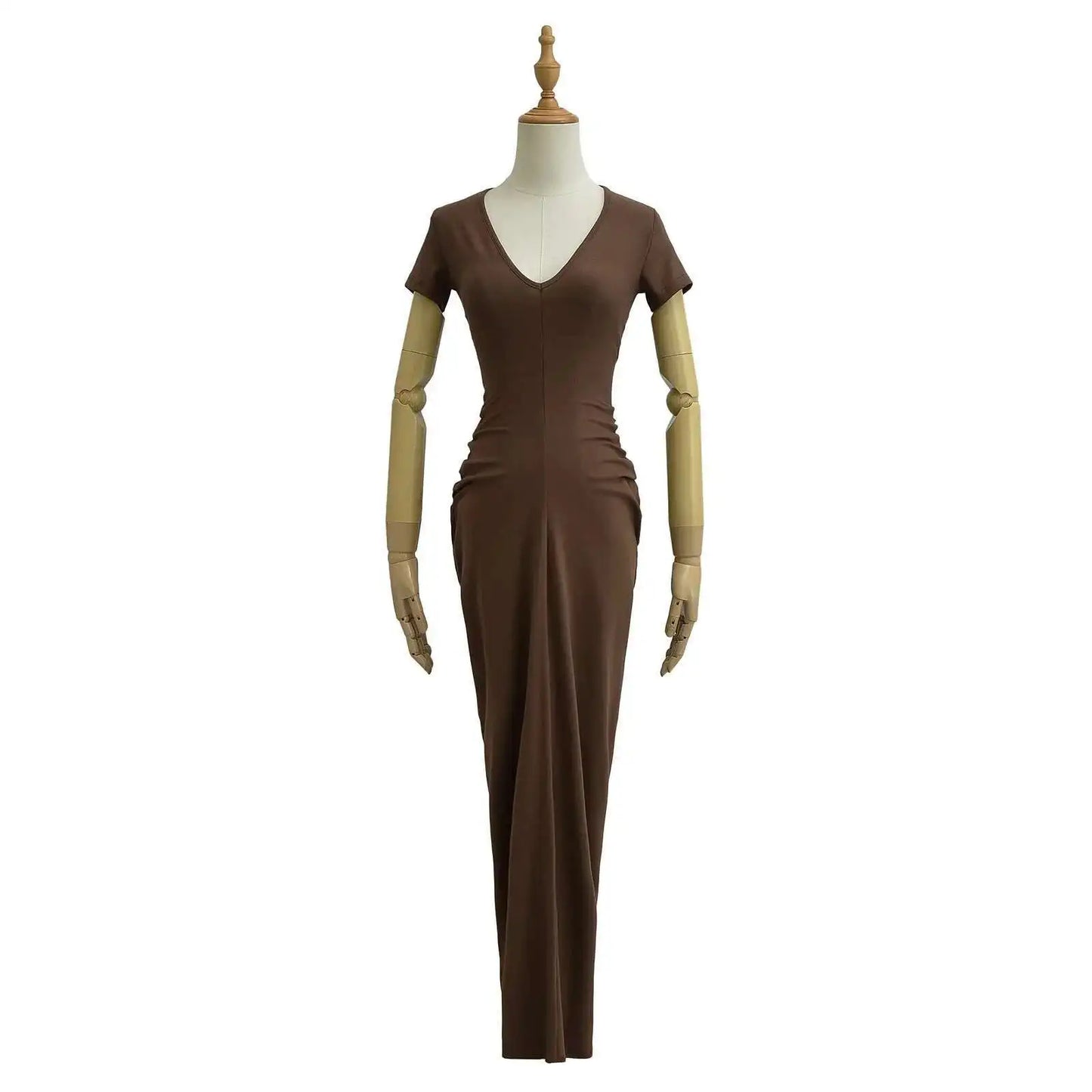 Spicy Girl Sexy Short Sleeved Dress 2024 Summer New High Waist Wrapped Hip Tight Large V-neck Long Dress 90AU