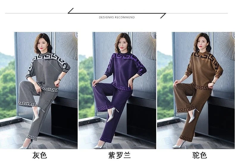 Two piece Women's Knitwear Casual Sets 2025 Spring Autumn New Loose Fashion Temperament Pullover Tops+Wide leg Pants Female