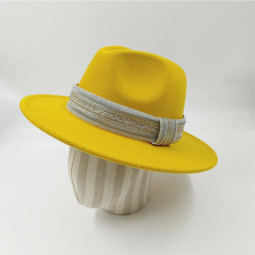 Blue Fedora Hat Pearl Rhinestone Design for Men and Women Panama Church Cap Fashionable Elegant Vintage Felt Hat fedoras