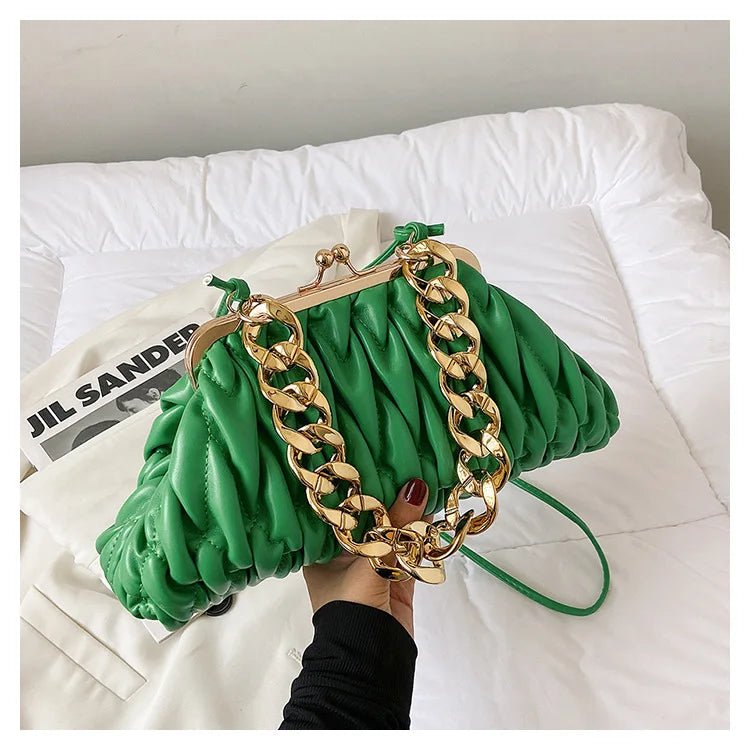 Pleated Lingge Fashion Shell Bag Women's Versatile Chain Handbag Casual One Shoulder Crossbody Chain Accessories Women's Bag
