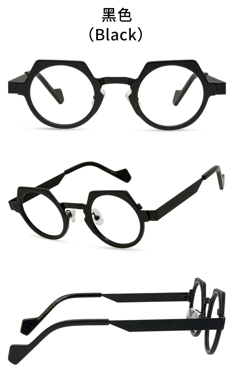 Retro polygonal eyewear frame, ultra light pure titanium eyewear frame, plain colored glasses for male and female students
