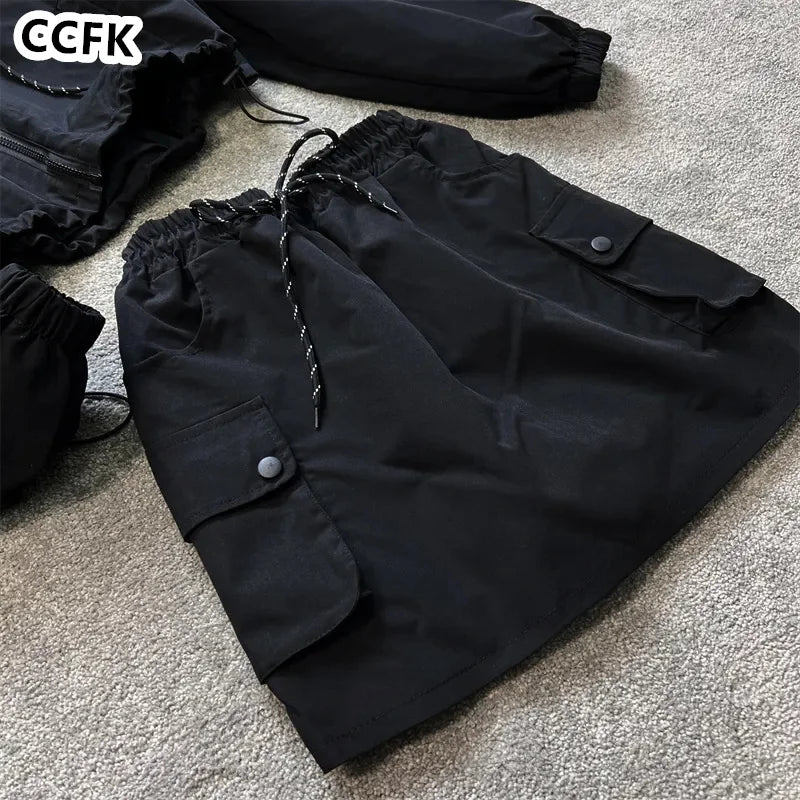 Techwear Grunge Aesthetic Skirt Set Emo Egirl Clothes Black Sporty Women Vintage Gothic Hoodies Cargo Skirts Y2k 2023 Autumn New