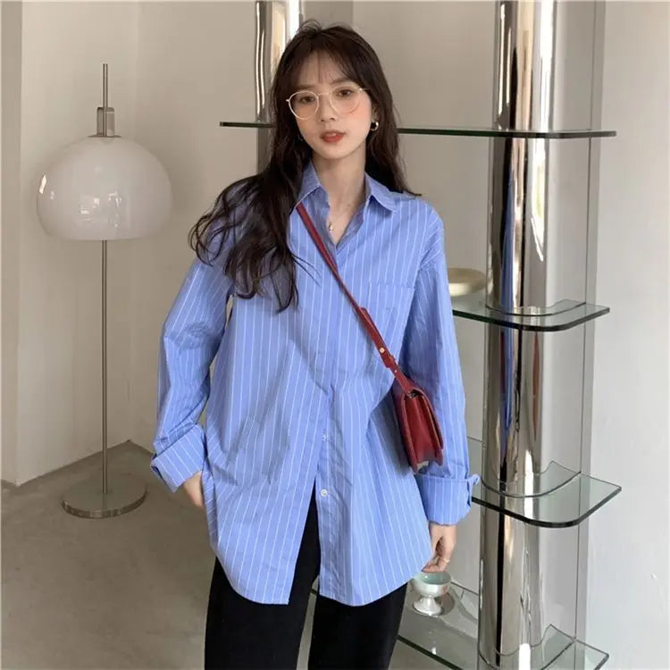Sun Protection Korean Style Women's Clothing Spring and Summer Stripe Long Sleeve Blouses Outdoor Cardigan Clothes Shirts