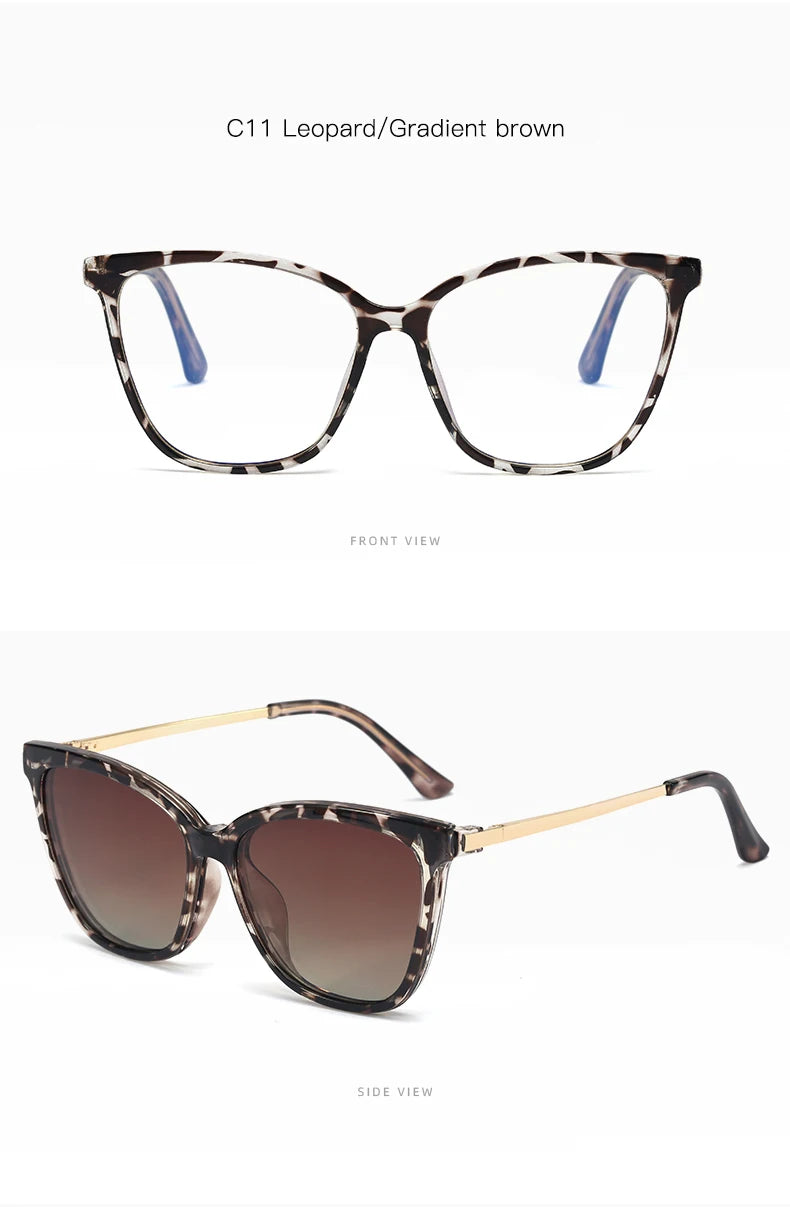 KANDREA Cat eye Large Frame Women Outdoor Magnetic Dual-Purpose Polarized Clip-on Sunglasses Anti-Blue Light Frame Glasses 95655