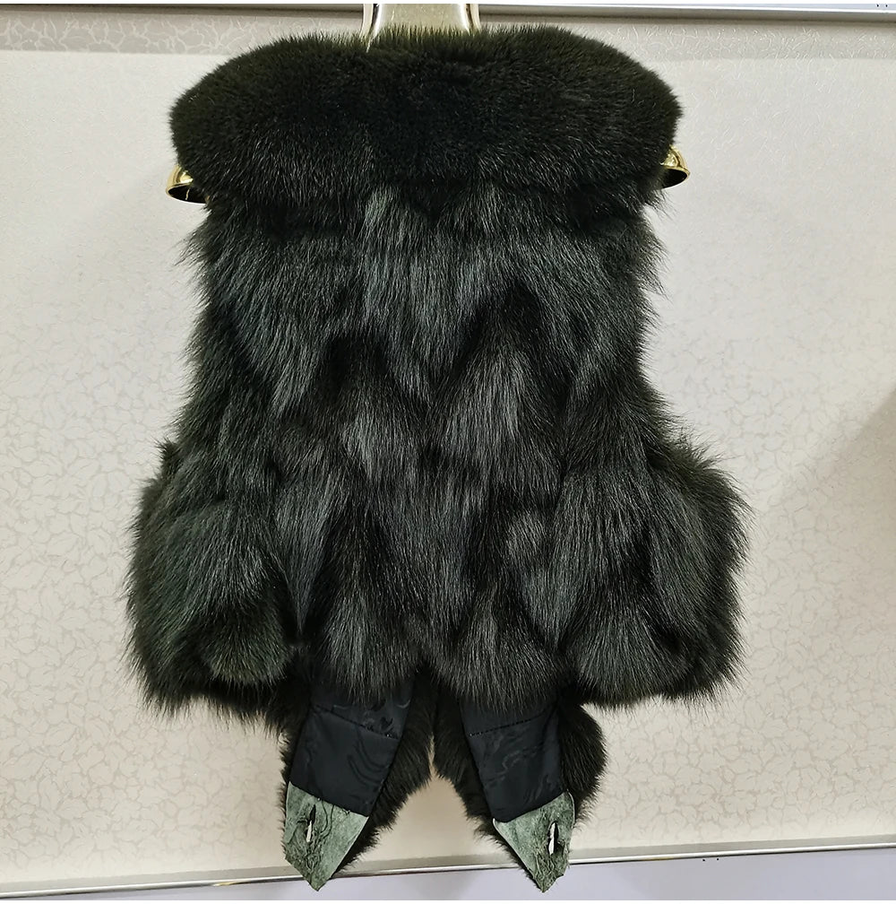 2025 Women Luxury 100% Genuine Real Fox Fur Vest Natural Soft Fox Fur Sleeveless Jacket New Lady Quality Warm Real Fox Fur Gilet
