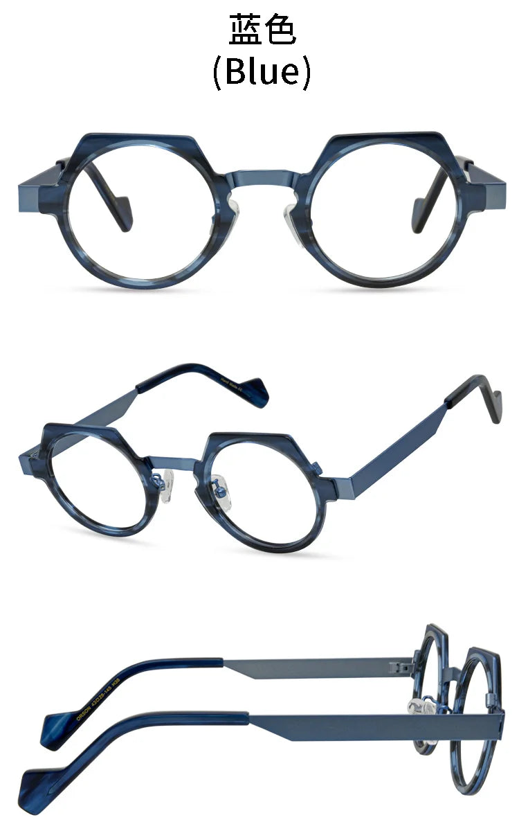 Retro polygonal eyewear frame, ultra light pure titanium eyewear frame, plain colored glasses for male and female students