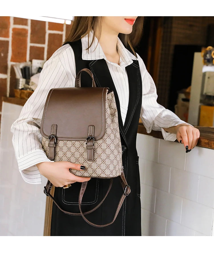 Backpack For Women 2023 New Business Work Shopping Casual Designer Elegant High Capacity Preppy Pu Leather  Waterproof Back Bag