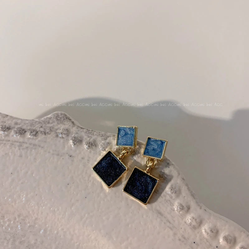 Royal Blue Series Stud Earrings Collection Heart Bowknot Circle Square Geometric Klein Blue Crystal Earrings Women Jewelry