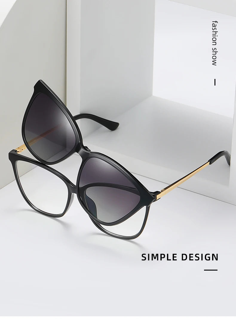 KANDREA Cat eye Large Frame Women Outdoor Magnetic Dual-Purpose Polarized Clip-on Sunglasses Anti-Blue Light Frame Glasses 95655
