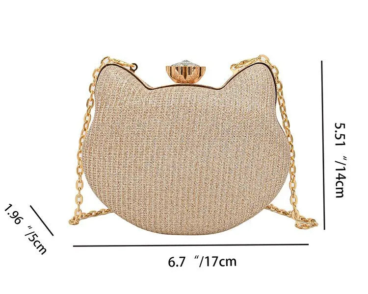 Fashion Ladies Clutch Bag Small Cat Shoulder Handbags Female Party Wedding Shine Evening Bag For Women Diamond Phone Chain Purse