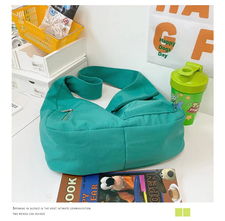 Japanese Casual Shoulder Bag Women Pure Color Large Capacity Handbags and Purses Student Book Bag Tote Bag Nylon Bag Bolso Mujer