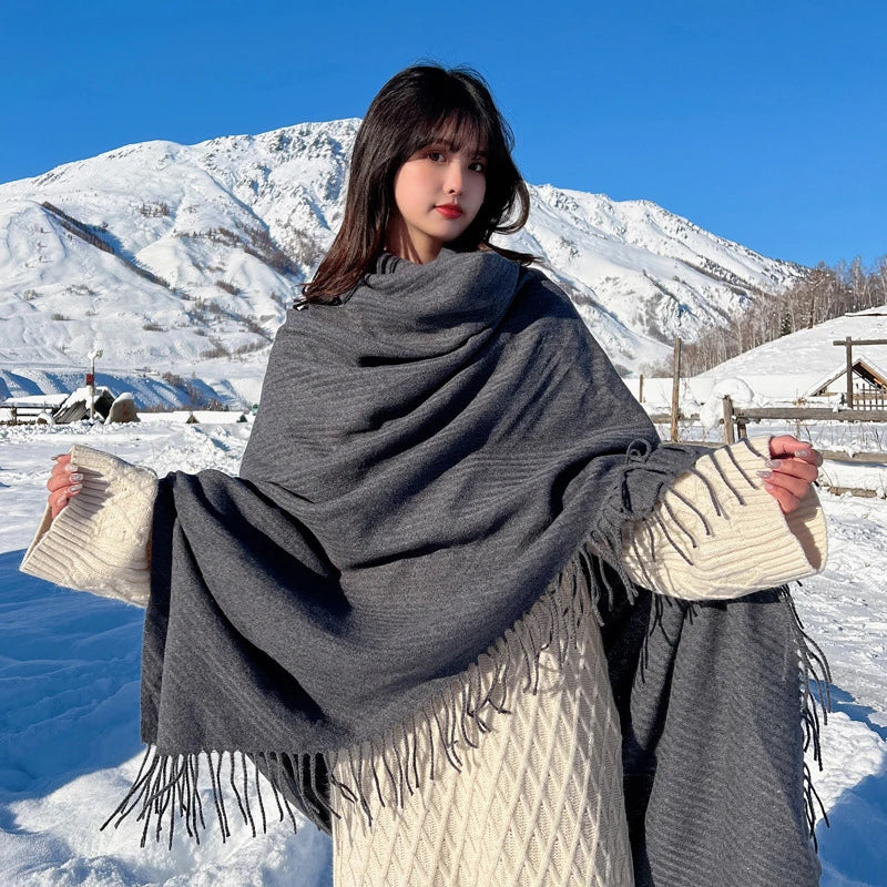 Winter Knitted Cashmere Vintage Scarf Ladies Women Hijab Scarve Pashmina Mujer Female Foulard Bufanda Big Blanket Shawl Echarpe