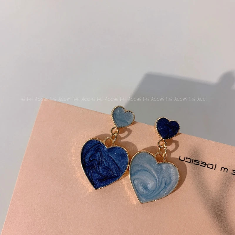Royal Blue Series Stud Earrings Collection Heart Bowknot Circle Square Geometric Klein Blue Crystal Earrings Women Jewelry