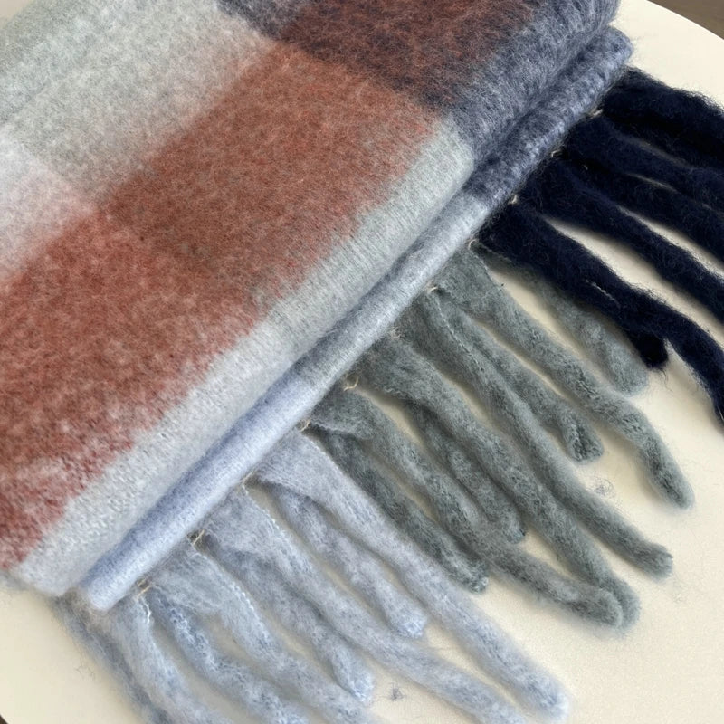Winter Multicolor Stripe Scarf Cashmere Thick Shawl Women Long Winter Warm Pashmina Wraps with Tassel Scarf For Women